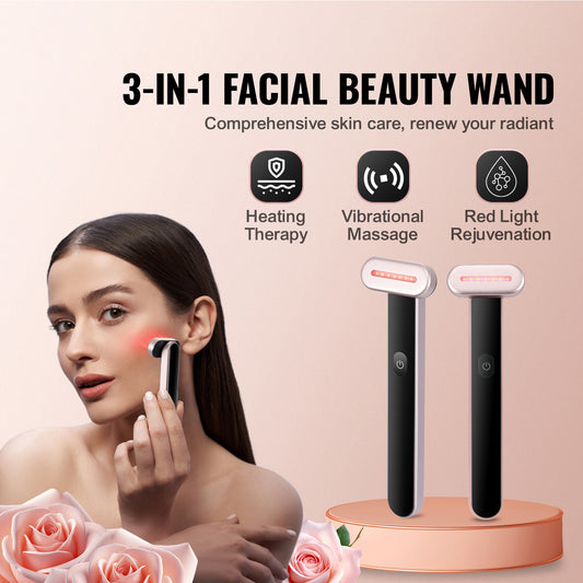 Ease on Life - Portable LED Red Light Therapy Glow Wand For Face and Neck, 7-Color LED Facial Wand Red Light Therapy with Heating and Microcurrent Vibrating Massage