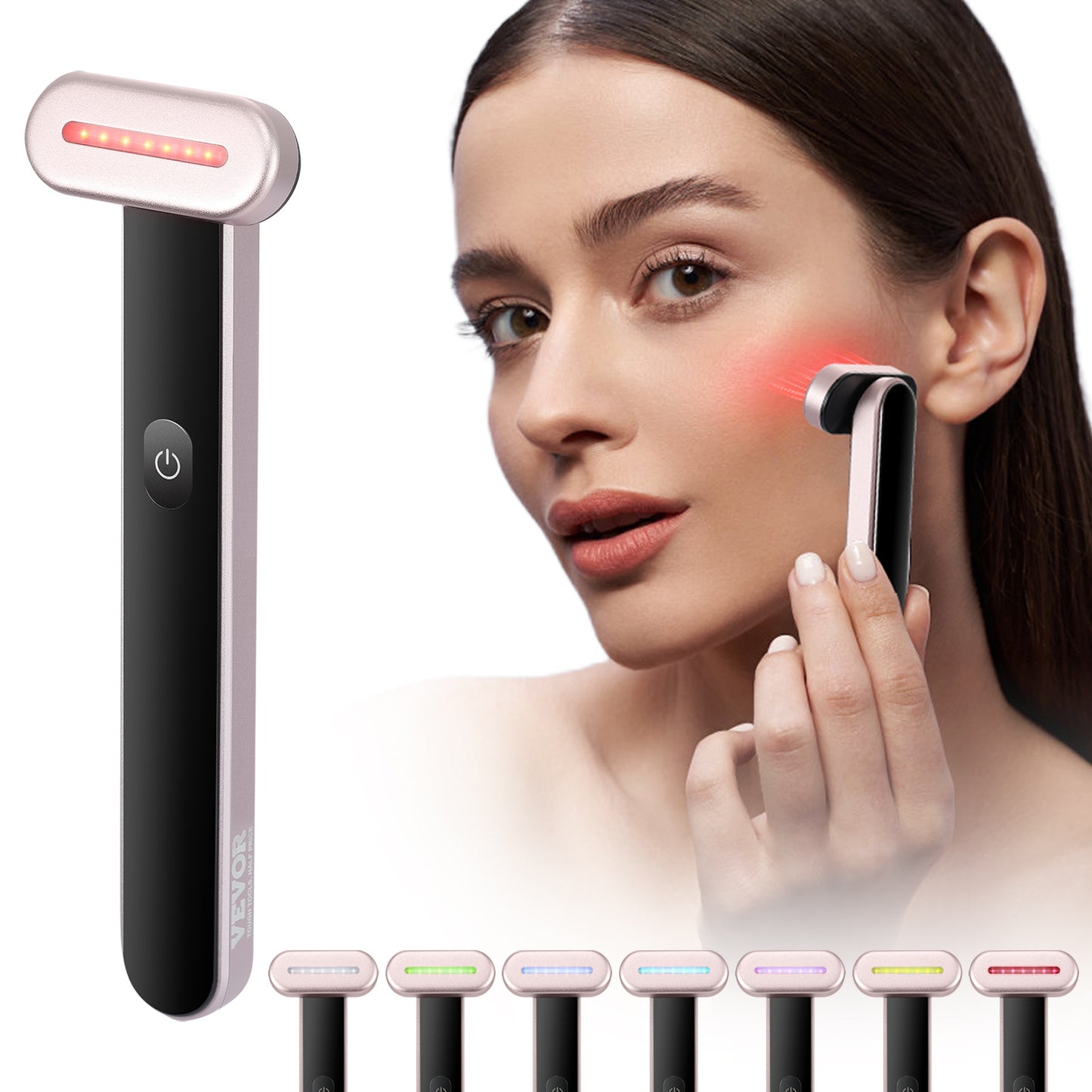Ease on Life - Portable LED Red Light Therapy Glow Wand For Face and Neck, 7-Color LED Facial Wand Red Light Therapy with Heating and Microcurrent Vibrating Massage
