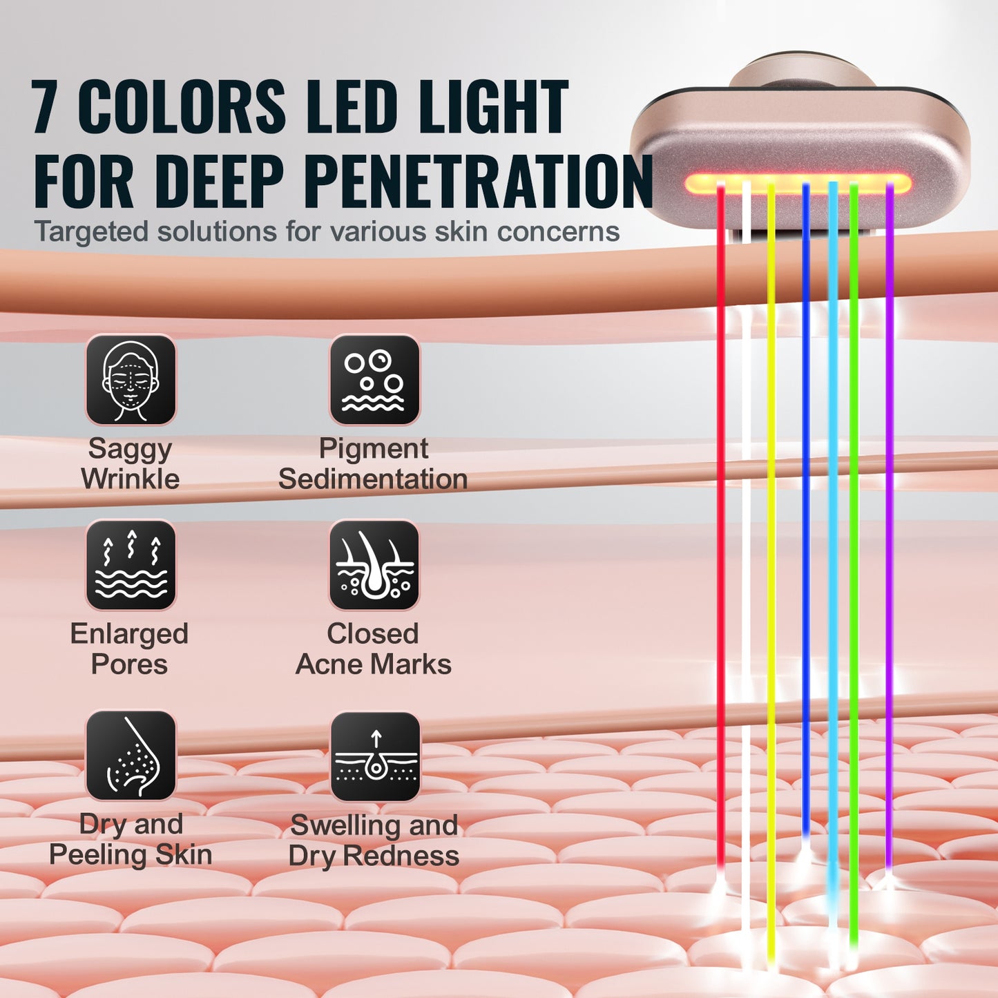 Ease on Life - Portable LED Red Light Therapy Glow Wand For Face and Neck, 7-Color LED Facial Wand Red Light Therapy with Heating and Microcurrent Vibrating Massage